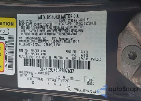 2013 Lincoln Mkz from USA, damaged, VIN 3LN6L2GK8DR807632